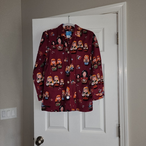 Nick & Nora Hippie Russian Nesting Doll Pajama Top Shirt Cotton Flannel Medium - Picture 8 of 13
